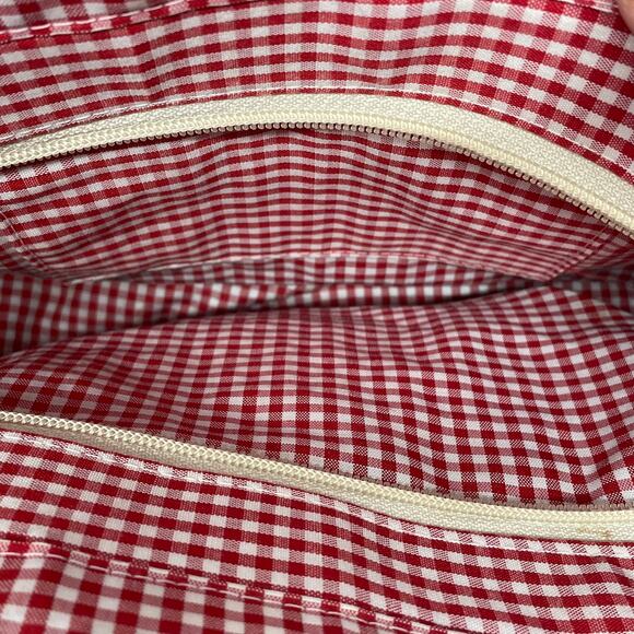 Vintage Tommy Hilfiger Straw Wicker Purse Tote Wooden Handles Lined Red Blue Y2K - Picture 4 of 6